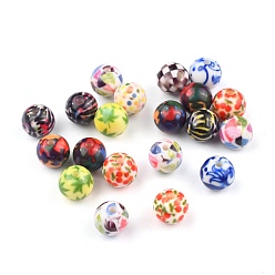 Couleur Mélangete Perles acryliques imprimés opaques, ronde, couleur mixte, 11.5~12x11mm, Trou: 2.5mm