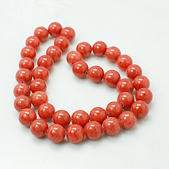 Cerise Natural Mashan Jade Round Beads Strands, Dyed, Cerise, 6mm, Hole: 1mm, about 69pcs/strand, 15.7 inch