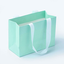 Turquoise Paper Bags, Gift Bags, Shopping Bags, with Ribbon Handles, Rectangle, Turquoise, 15.5x11.5x7cm