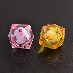 Mixed Color Transparent Acrylic Beads, Bead in Bead, Cube, Faceted, Dyed, Mixed Color, 16x16x15mm, Hole: 2mm, about 210pcs/500g