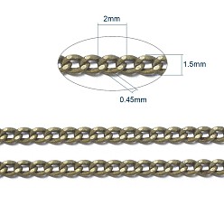 Antique Bronze Brass Twisted Chains, Curb Chains, Diamond Cut, Soldered, Faceted, with Spool, Oval, Lead Free & Nickel Free & Cadmium Free, Antique Bronze, 2x1.5x0.45mm, about 301.83 Feet(92m)/roll