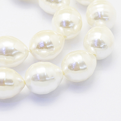 Creamy White Shell Pearl Beads Strands, Oval, Creamy White, 15x13mm, Hole: 1mm, about 24pcs/strand, 15.5 inch(39.5cm)