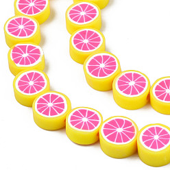 Hot Pink Handmade Polymer Clay Bead Strands, Lemon Slice, Hot Pink, 8~10x3.5~4.5mm, Hole: 1.6mm, about 38~40pcs/strand, 13.98 inch~15.55 inch(35.5~38cm)