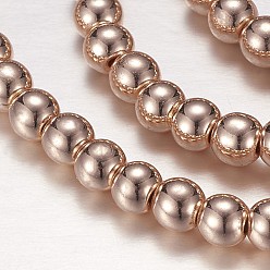 Plaqué D'or Rose Galvanoplastie non magnétiques hématite synthétique brins de perles, ronde, rose plaqué or, 4mm, Trou: 0.5mm, Environ 104 pcs/chapelet, 15.7 pouce