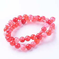 Red Natural Agate Beads Strands, Round, Dyed, Red, 8mm, Hole: 1mm, about 47~48pcs/strand, 15 inch