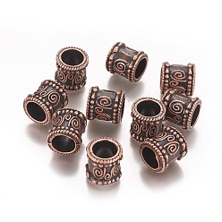 Red Copper Tibetan Style Alloy Beads, Column, Large Hole Beads, Nickel Free, Red Copper, 14x13mm, Hole: 9mm