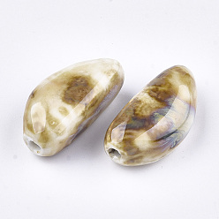 Bisque Handmade Porcelain Beads, Fancy Antique Glazed Porcelain, Garlic Clove, Bisque, 31.5~32x15~16x12~12.5mm, Hole: 2.5~3mm