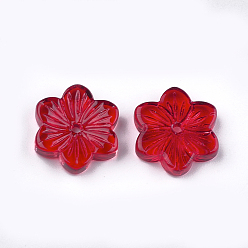 Rouge Perles de verre imprimées , fleur, rouge, 15x13.5x3.5mm, Trou: 1mm