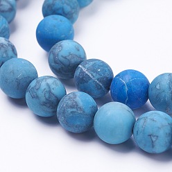 Map Stone Dyed Natural Map Stone/Picasso Stone/Picasso Jasper Beads Strands, Frosted, Round, 6mm, Hole: 1mm, about 62pcs/strand, 15.3 inch(39cm)