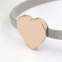 Rose Gold Fashionable 304 Stainless Steel Bracelets, with Lobster Claw Clasps, Heart, Rose Gold, 7-1/8 inch(180mm), 6mm