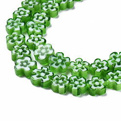 Lime Vert Main millefiori perles de verre brins, fleur, lime green, 5.5~8x2.5mm, Trou: 1mm, Environ 64~67 pcs/chapelet, 15.75 pouces ~ 16.34 pouces (40~41.5 cm)