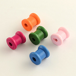 Mixed Color Dyed Wooden Empty Spools for Wire, Thread Bobbins, Mixed Color, 14x13mm, Hole: 4mm