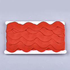 Red Polyester Ribbons, Wave Shape, Red, 38~40mm, 10yard/card