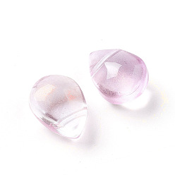 Pearl Pink Transparent Glass Beads, with Glitter Powder, Dyed & Heated, Teardrop, Pearl Pink, 12x9x6mm, Hole: 1mm