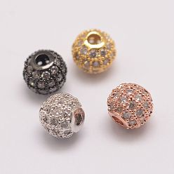 Mixed Color Brass Micro Pave Cubic Zirconia Beads, Round, Mixed Color, 6x5.5mm, Hole: 2mm