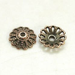 Red Copper Tibetan Style Alloy Caps, Cadmium Free & Nickel Free & Lead Free, Red Copper, 12x3mm, Hole: 2.5mm