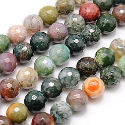 Indian Agate Natural Indian Agate Beads Strands, Faceted, Round, Mixed Color, 8mm, Hole: 1mm, about 46pcs/strand, 15 inch