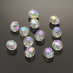 Clear AB Eco-Friendly Transparent Acrylic Beads, Faceted, Round, AB Color, Clear AB, 8mm, Hole: 1.5mm, about 2000pcs/500g