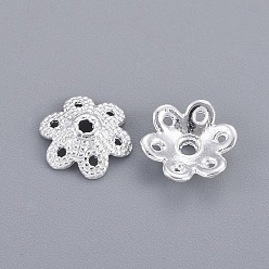Silver Tibetan Style Alloy Bead Caps, Cadmium Free & Nickel Free & Lead Free, Flower, 6-Petal, Silver, 9.5x10x3mm, Hole: 1.5mm