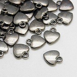 Gunmetal Tibetan Style Alloy Charms, Lead Free, Nickel Free and Cadmium Free, Heart, Gunmetal, 12mm long, 10mm wide, 2.5mm thick, hole: 2mm