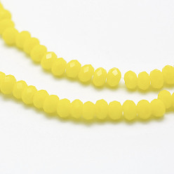 Желтый Непрозрачное стекло бисер нитей, граненые, рондель, желтые, 2.5x1.5 мм, отверстие : 0.5 мм, около 188~195 шт / нитка, 12.9 дюйм (33 см)
