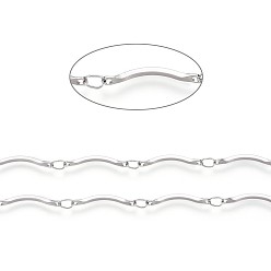 Stainless Steel Color Handmade 304 Stainless Steel Scalloped Bar Link Chains, Soldered, with Card Paper, Stainless Steel Color, Bar Link: 16x2x3mm, about 16.4 Feet(5m)/card