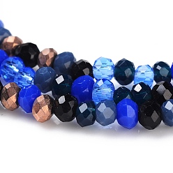 Синий Стеклянные бусины, граненые, рондель, синие, 2~3.2x1.8~2.6 мм, отверстие : 0.8 мм, около 185~186 шт / нитка, 15.55~15.75 дюйм (39.5~40 см)