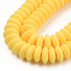 Gold Handmade Polymer Clay Beads Strands, Flat Round, Gold, 8.5~9x3.5mm, Hole: 1.6mm, about 112pcs/strand, 15.75 inch~16.14 inch(40~41cm)
