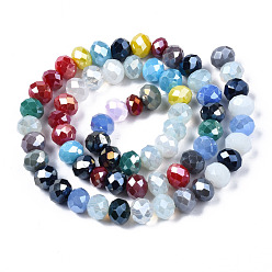 Mixed Color Electroplate Glass Beads Strands, Faceted, Rondelle, Mixed Color, 6.5~8x5~6.5mm, Hole: 1.2mm, about 64~65pcs/strand, 15.55 inch~15.94 inch(39.5~40.5cm)