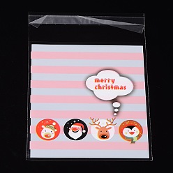 Pearl Pink Rectangle OPP Cellophane Bags for Christmas, with Cartoon Pattern, Pearl Pink, 14x9.9cm, Unilateral Thickness: 0.035mm, Inner Measure: 11x9.9cm, about 95~100pcs/bag