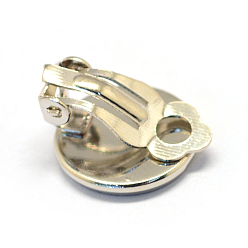 Platinum Iron Clip-on Earrings, Flat Round, Platinum, Tray: 12mm, 20.5x14x5mm