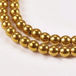 Golden Plated Electroplate Non-magnetic Synthetic Hematite Beads Strands, Round, Grade A, Golden Plated, 3mm, Hole: 1mm, about 127pcs/strand, 16 inch
