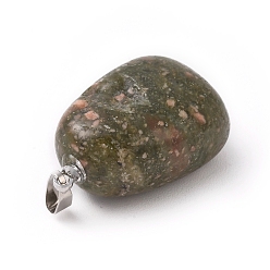 Unakite Natural Unakite Pendants, with Platinum Tone Brass Findings, Nuggets, 23~30x13~22x12~20mm, Hole: 5x3mm