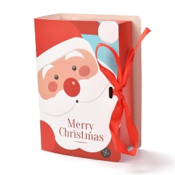 Santa Claus Coffrets cadeaux pliants de noël, forme de livre avec ruban, sacs d'emballage cadeau, pour cadeaux bonbons cookies, le père noël, 13x9x4.5 cm