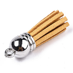 Goldenrod Faux Suede Tassel Pendant Decorations, with CCB Plastic Cord Ends, Platinum, Goldenrod, 35~37x10mm, Hole: 1.8mm