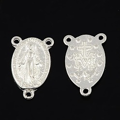 Серебро Святая овальная резная люстра из сплава Девы Марии в тибетском стиле, 3 Разъемы петли, части розария, серебряные, свинец и кадмий бесплатно, 23x14.5x3 мм, отверстие: 1 мм, около 470 шт / кг