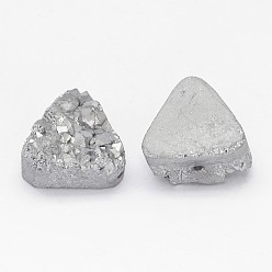 Silver Plated Electroplated Natural Druzy Quartz Crystal Beads, Triangle, Silver Plated, 14x15x8~9mm, Hole: 1.5mm