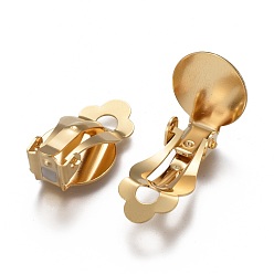Golden 304 Stainless Steel Clip-on Earring Setting, Flat Round, Golden, Tray: 12mm, 21x12x9mm