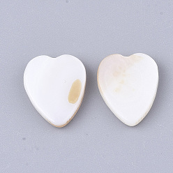 Beige Freshwater Shell Cabochons, Heart, White, 14x11x3mm