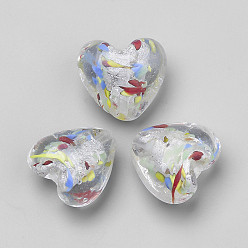 Белый Бусины ручной работы бусины серебряной фольгой, сердце, белые, 21x20x13 мм, отверстие : 2 мм