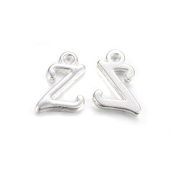 Letter Z Silver Color Plated Alloy Letter Pendants, Rack Plating, Cadmium Free & Lead Free, Letter.Z, 13x10x2mm, Hole: 1.5mm