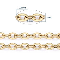 Золотой Ионное покрытие (ip) 304 кабельные цепи из нержавеющей стали, для изготовления ювелирных изделий DIY, пайки, с катушкой, Плоско-овальные, золотые, 2.5x2x0.5 мм, около 32.8 футов (10 м) / рулон