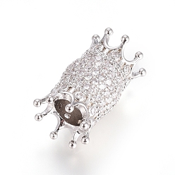 Couleur Mélangete Micro cuivres ouvrent zircone cubique perles européennes, Perles avec un grand trou   , plaqué longue durée, couronne double, clair, couleur mixte, 18.5x11mm, Trou: 5.5mm