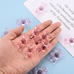 Pearl Pink Transparent Acrylic Beads, Bear, Pearl Pink, 37x28x13mm, Hole: 2.5mm, about 133pcs/500g