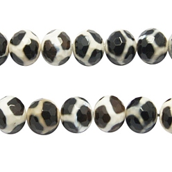 Tibetan Agate Tibetan Style Turtle Back Pattern dZi Beads, Natural Agate, Giraffe Skin Agate, Dyed, Faceted Round, 10mm, Hole: 1mm, about 38pcs/strand, 15 inch