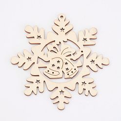 Antique White Undyed Wooden Pendants, Snowflake, for Christmas Theme, Antique White, 100x97x3mm, Hole: 2.5mm