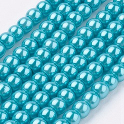 Deep Sky Blue Eco-Friendly Dyed Glass Pearl Round Beads Strands, Grade A, Cotton Cord Threaded, Deep Sky Blue, 4~4.5mm, Hole: 0.7~1.1mm, about 104pcs/strand, 15 inch