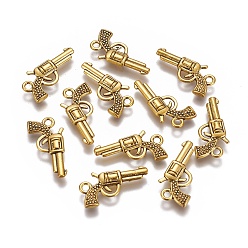 Antique Golden Zinc Alloy Gun Necklace Pendants, Revolver Pistol Charm, Lead Free and Cadmium Free, Antique Golden, 22x12x3mm, hole: 2mm