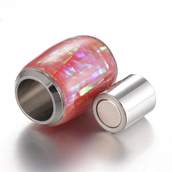 Couleur Mélangete 304 fermoirs magnétiques en acier inoxydable émaillé avec extrémités à coller, avec coquille, baril, couleur mixte, 16x13~14mm, Trou: 6mm
