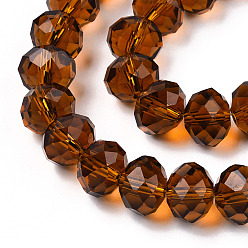 Sienna Handmade Glass Beads, Faceted Rondelle, Sienna, 12x8mm, Hole: 1mm, about 72pcs/strand